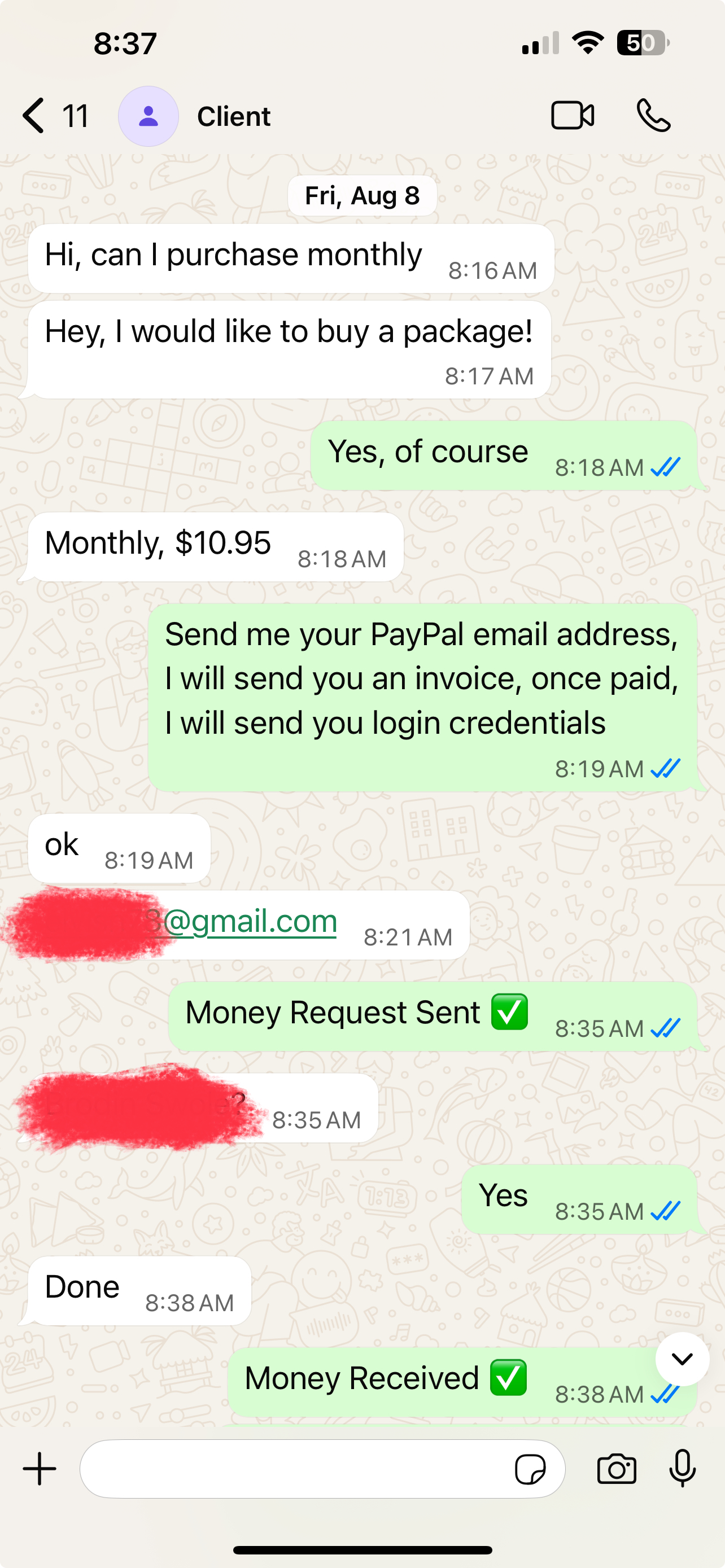 WhatsApp testimonial from Amanda H.