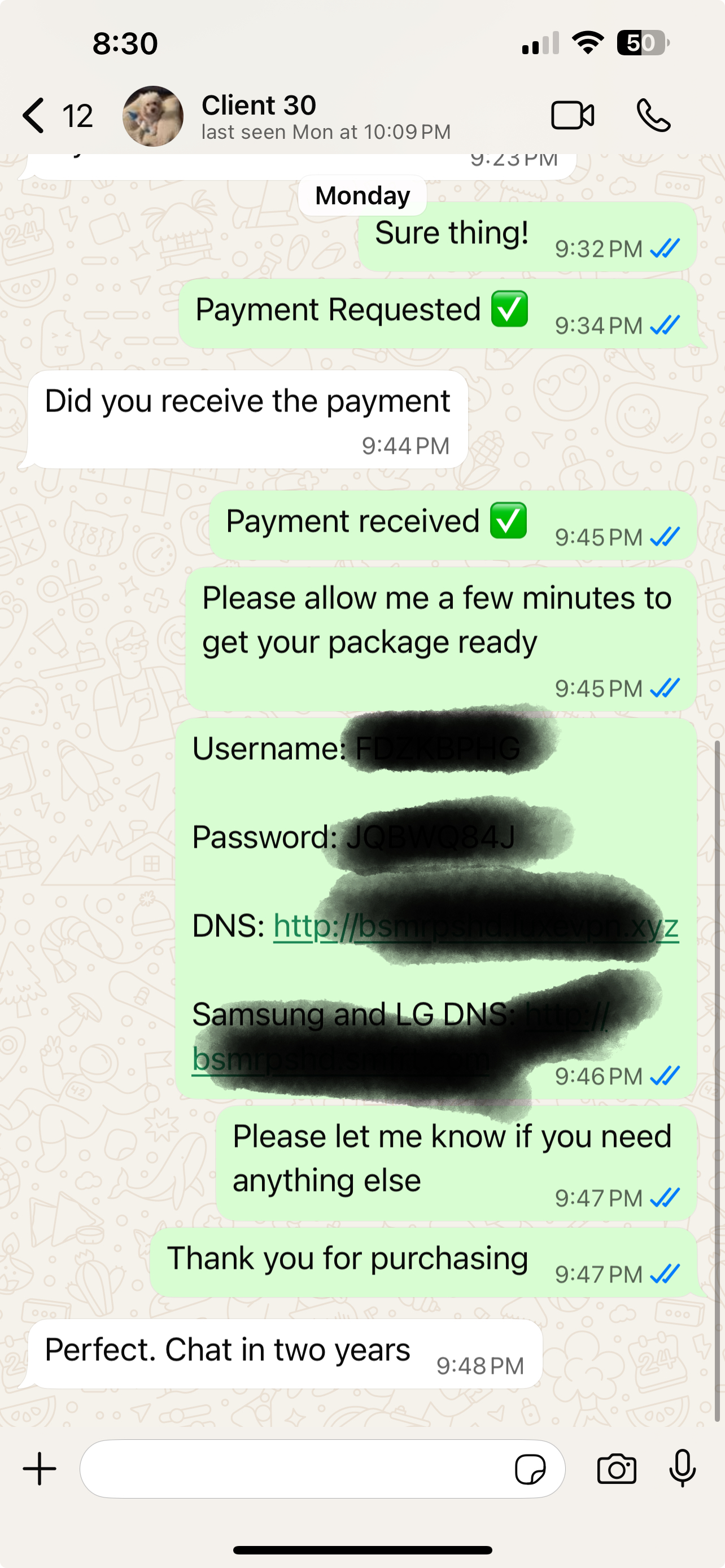 WhatsApp testimonial from Emma D.